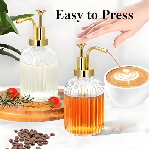 10oz Glass Coffee Syrup Dispenser with Gold Pump - Ribbed Design