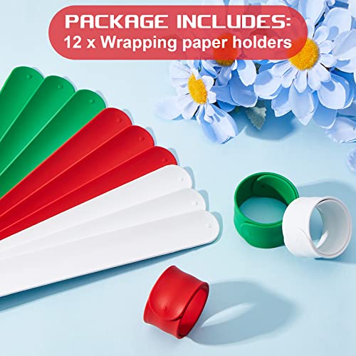 Charniol 12-Piece Silicone Gift Wrapping Paper Roll Holders - Red, Green, White