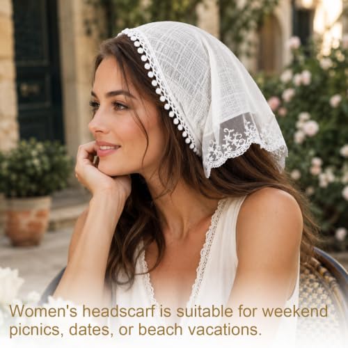 Jeffdad White Lace Head Scarf Vintage Floral Hair Bandana