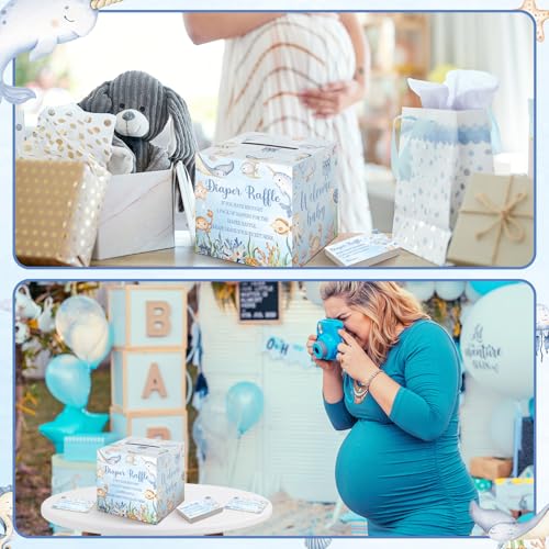 Ocean Animals Diaper Raffle Tickets with Card Box - 51 Pieces