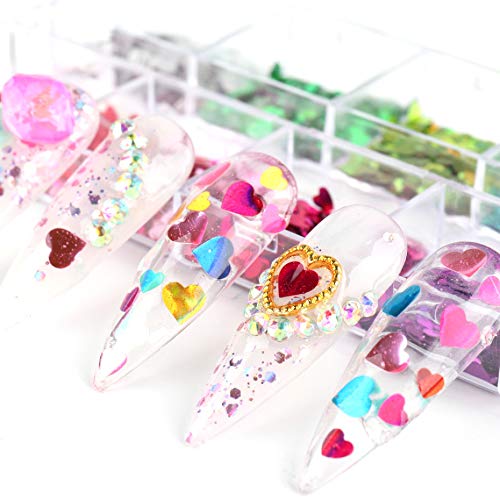 Changar Holographic Heart Nail Art Glitter Sequins & Decals