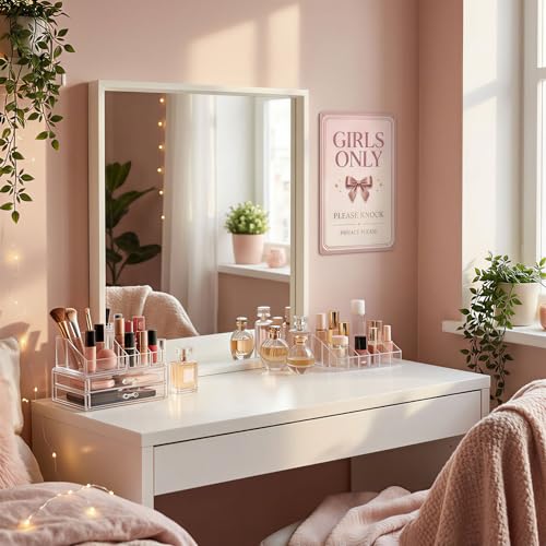 Girls Only Door Sign - Blush Pink & Rose Gold Preppy Room Decor, 8x12 Inch