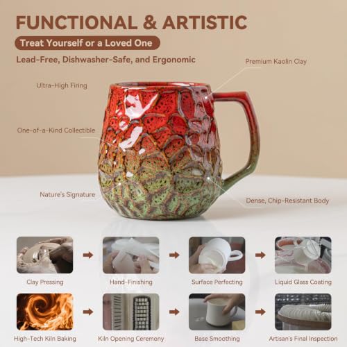 Festive Holly Berry 18oz Reactive Glaze Ceramic Coffee Mug - Red & Green