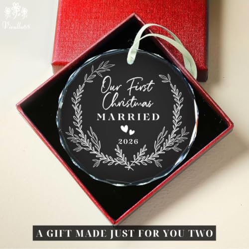 First Christmas Married Glass Ornament 2025 - Personalized Couple Keepsake