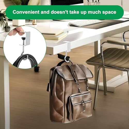 cobee Clamp-On Under Desk Hooks, Adjustable Metal Bag Hanger, 4 Pcs Silver