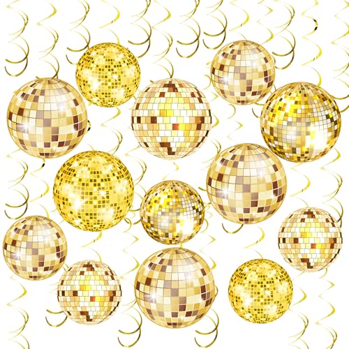 54 Gold Disco Ball Hanging Swirls Party Decorations Set