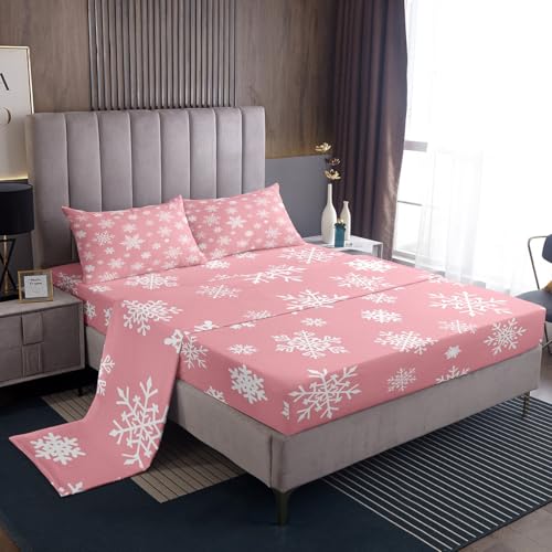 Kids Christmas Snowflake Bed Sheets Set Full Size - Deep Pink