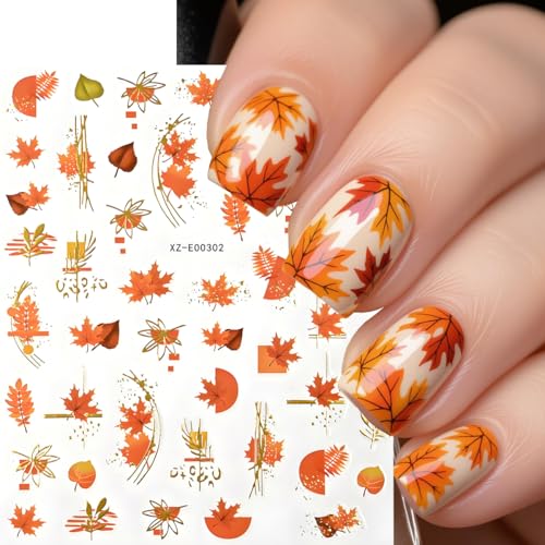 Fall & Halloween Nail Art Stickers 6PCS 3D Self-Adhesive Autumn Decals