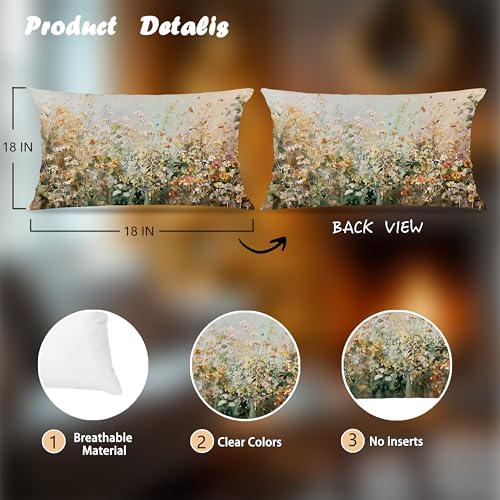 Wildflower Botanical Decorative Lumbar Throw Pillow Cover - Color-1 | 12x20 Cozy Flannelette