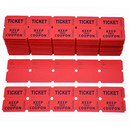 Homrelaxy Red Double Raffle Tickets 2x2 Inch Pack of 2000 for Events