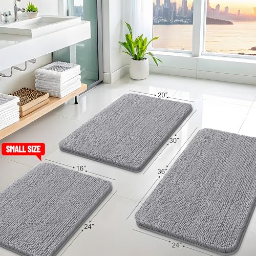 Arotive Soft Chenille Bath Rug, Grey 30x20 Inch Absorbent Bathroom Mat