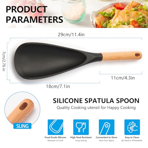 Silicone Cooking Spoon with Wooden Handle - Heat-Resistant Spatula