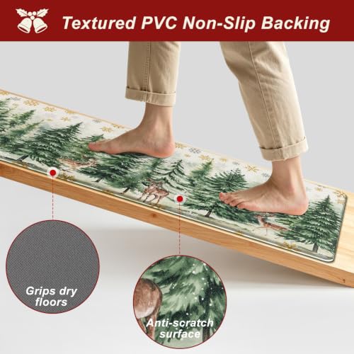 Reindeer Christmas Kitchen Rugs Set of 2 Anti Fatigue Mat Cushions