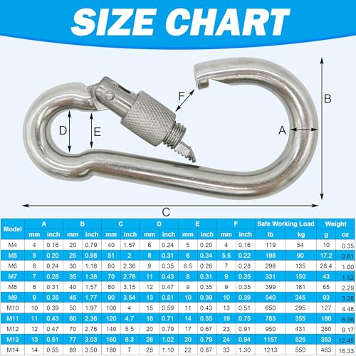 304 Stainless Steel Carabiners -2.36 inch Heavy Duty, Durable & Rust-Free Clips for Gym, Swing, Dog Leashes, Hammocks, Keychains, and More(304,M6 with Screw,Pack of 6)