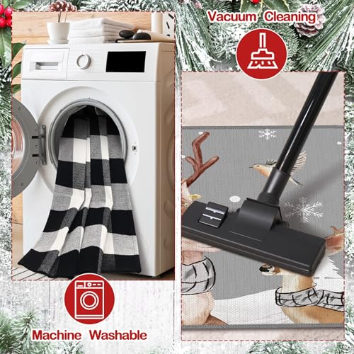 Christmas Doormat Set with Reindeer & Buffalo Plaid Layered Entry Rugs - Let It Snow Variation
