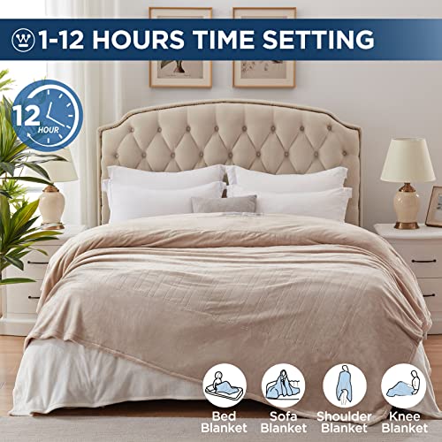 Electric Blanket Queen Size Beige 84x90 with Dual Control & Safety Certifications