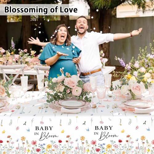 Heboland 3 Pack Waterproof Baby Shower Tablecloths 54x108 Inches Wildflower Theme