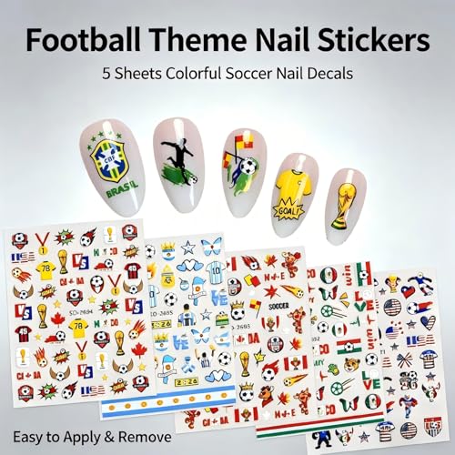 2026 World Cup Nail Art Stickers 5D Self-Adhesive Soccer Decals