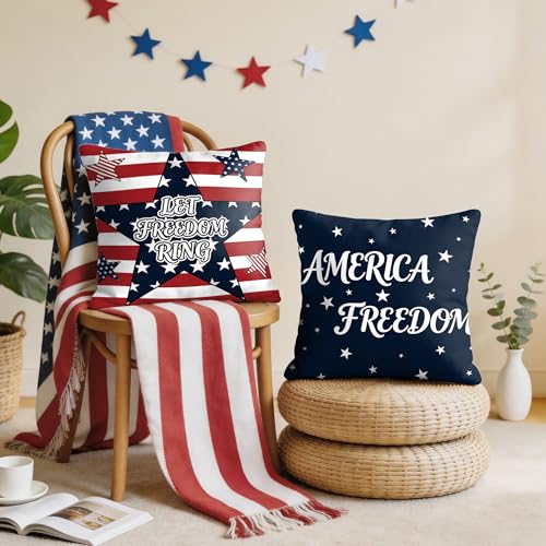 Mitpok 4th of July Patriotic Pillow Covers Set of 4 18x18 Inches Outdoor Home Decor
