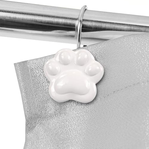 Popkozzi Cat Paw Print Shower Curtain Hooks - 12Pcs Rustproof Rings