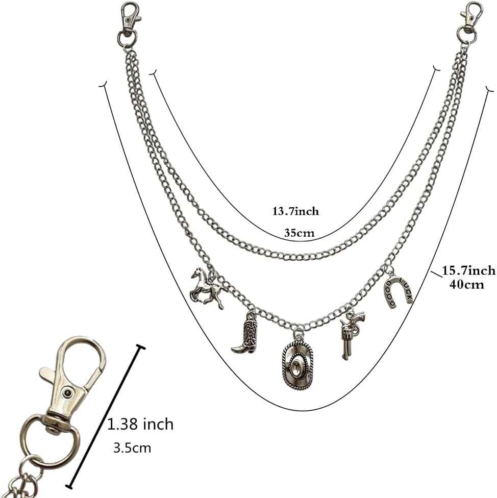 Skiennix Cowboy Hat & Boot Charm Pant Chain - Stylish Punk Accessory for Men & Women | Hip Hop Trouser Chain