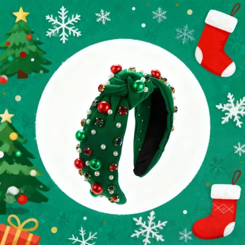 Christmas Jeweled Headband for Women Pearl Knotted Hairband