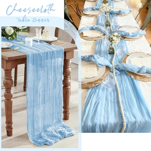 3 Pack Baby Blue Cheesecloth Table Runner 17x108 Inch for Events