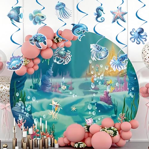 Blue Fish Hanging Swirls Decorations - Sea Animals Birthday Party Supplies