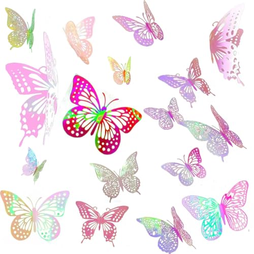3D Metallic Butterfly Wall Stickers Pink Party Decor 48 Pcs