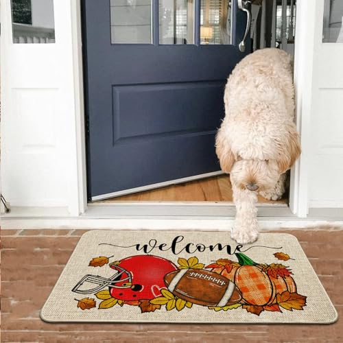 Fall Football Doormat - Indoor & Outdoor Welcome Rug with Non-Slip Rubber Back, 17x29 Inches