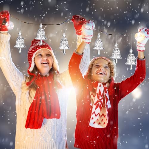 Clear Crystal Christmas Bell Ornaments - Set of 4 Glittering Glass Decorations