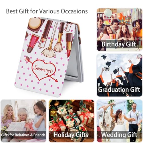 Pocket Mirror for Women 2-Pack 1X/3X Magnifying Compact PU Leather