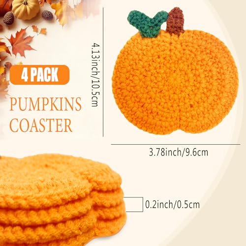 FUTBU Handmade Pumpkin Crochet Coasters - 4 Pack Fall Table Decor