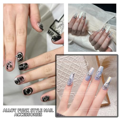 50pcs 3D Metal Punk Nail Art Studs Silver Alloy Star Planet Charms
