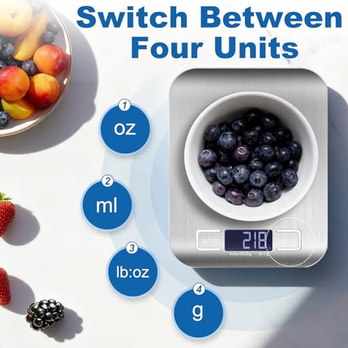 Girwu Digital Kitchen Scale - 11lb Stainless Steel Food Weight Scale (Grey)
