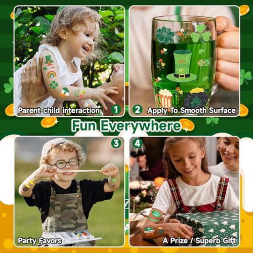 St. Patrick's Day Temporary Tattoos - 250 Pcs Glitter Shamrock Party Favors