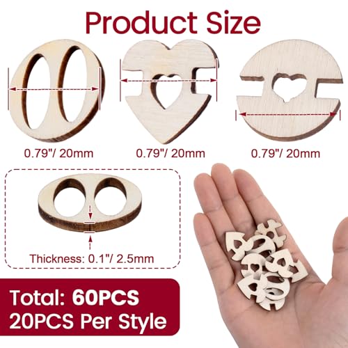 60pcs Light Brown Wooden Hat Buttons - Removable Crochet Fasteners