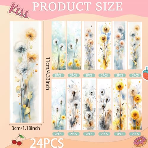 24 Dandelion UV DTF Bookmark Transfer Papers for DIY Bookmarks