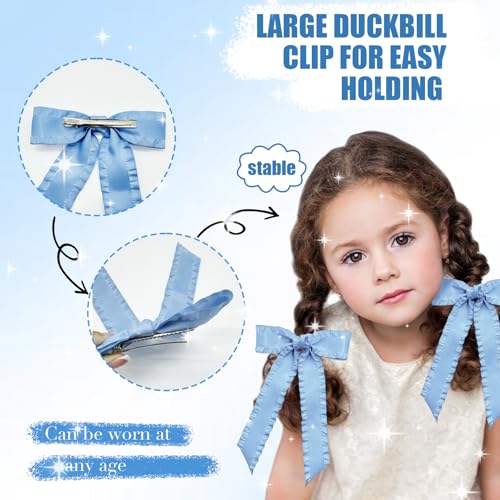 Light Blue Satin Hair Bows 2-Pack, 5.5 Inch Large Ribbon Clips