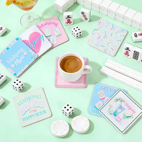 Square Cork Coasters Set with Holder - 8 Pack Majiang Design, 3.94 x 3.94 inch