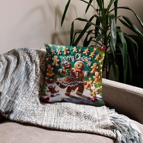Gingerbread Man Woman Dancing Throw Pillow Cover 16x16 Inch - Jiaopenyou