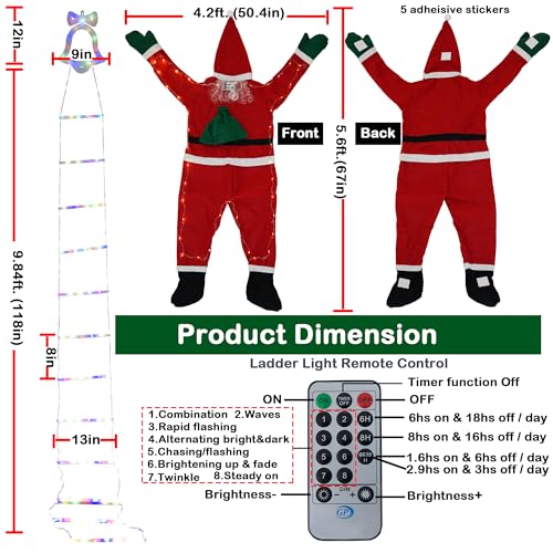 10ft LED Christmas Rope Ladder Light with 5.6ft Hanging Santa Indoor Outdoor Decor