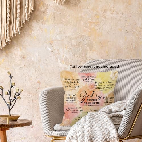 Christian Floral Throw Pillow Cover 18x18 - God Is Within Her (Christian-16)