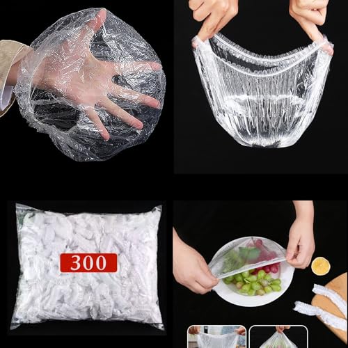 Reusable Food Covers Set - Elastic Plastic Bowl & Plate Covers for Food Storage & Baking, 300 Pack