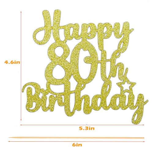 80th Birthday Cake Topper Gold Glitter 80th Birthday Party Decoration