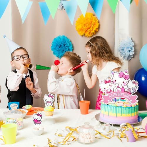 25 Pcs Pink Anime Birthday Cake & Cupcake Toppers Set
