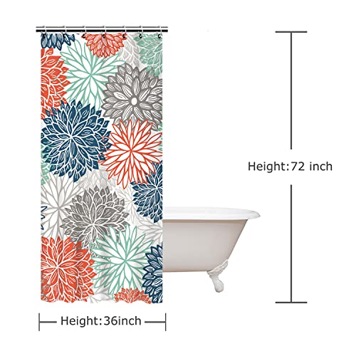 RosieLily Dahlia Floral Shower Curtain, Teal and Gray Water-Repellent Fabric