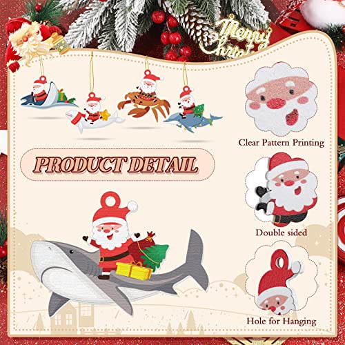 12 Pcs Wooden Christmas Sea Life Ornaments - Santa Ocean Animal Decorations