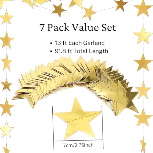 Gold Star Garland Banner Set - 7 Pack, 91.8 ft Double-Sided Streamers for Parties