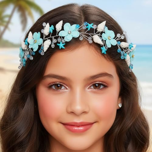 Campsis Blue Shell & Starfish Flower Girl Headband Bridal Hair Piece